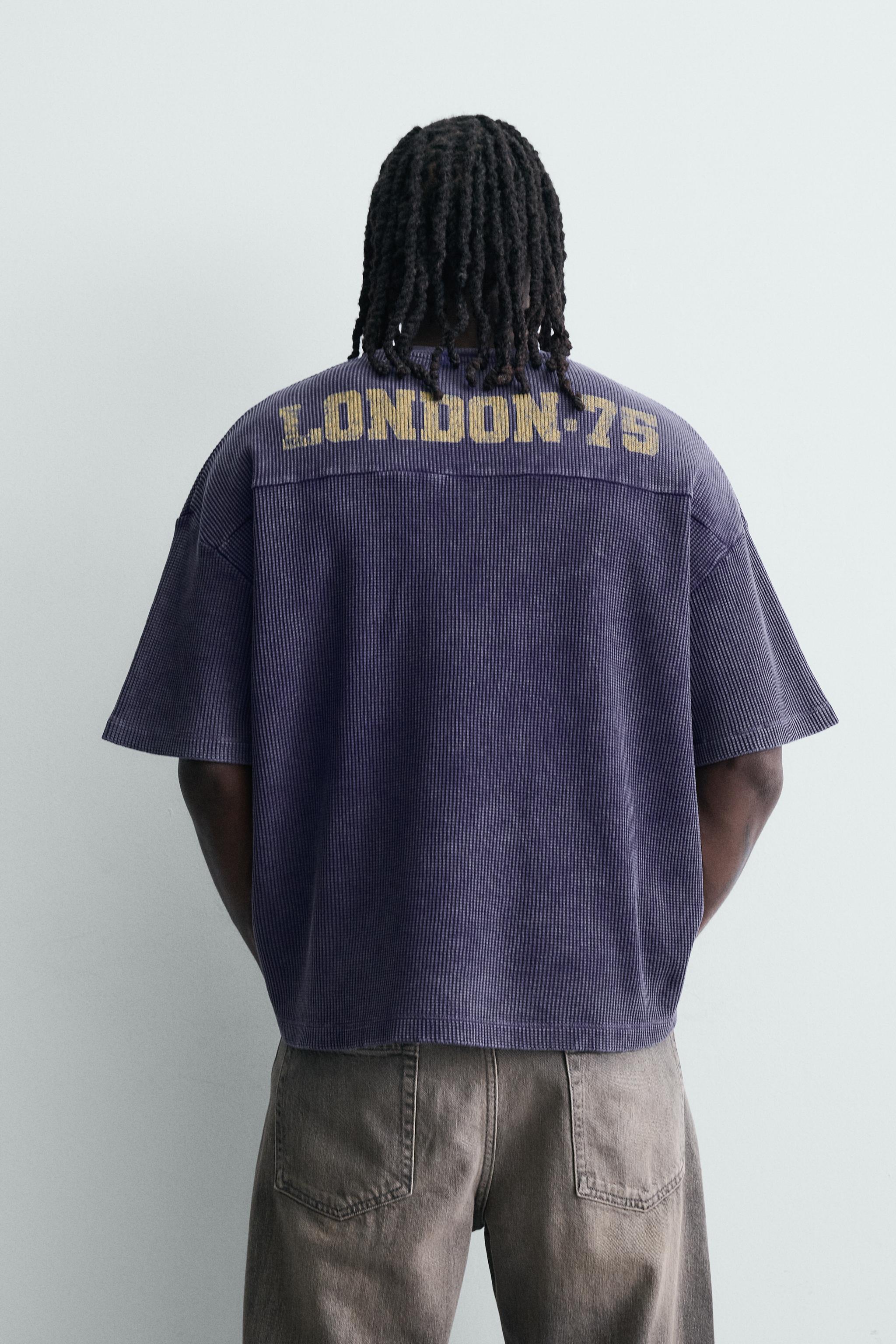 WASHED PRINTED WAFFLE WEAVE SWEATSHIRT